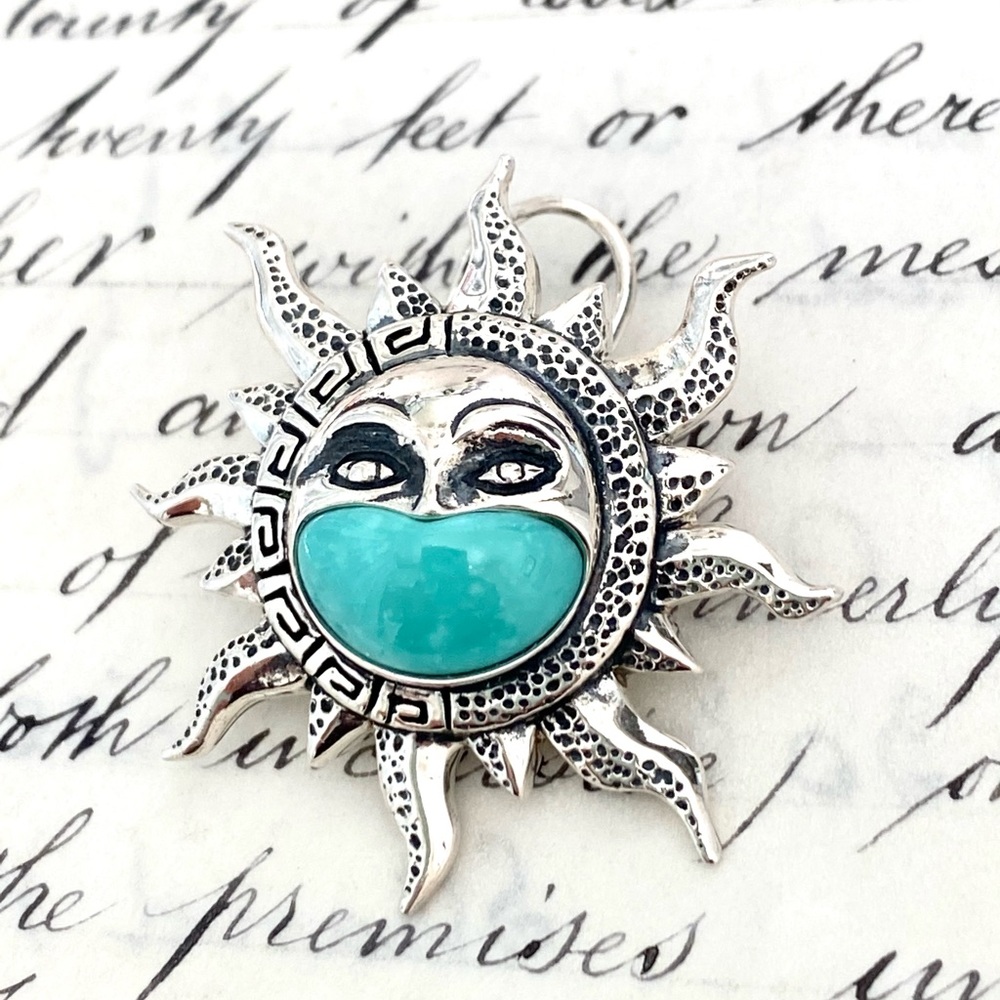 Sterling and Turquoise Sun Pendant FD Thailand 925